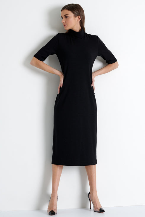 Shan Margot Short sleeve mock neck midi dress